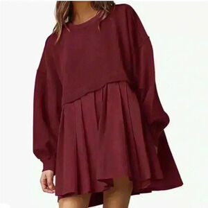 Womens Oversized Sweatshirt Dress Long Sleeve Size XS Maroon Burgundy